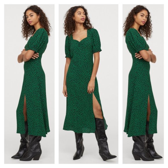 black and green floral dress